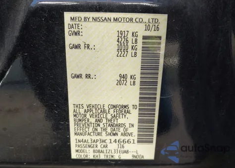 2017 Nissan Altima 2.5 Sv from USA, damaged, VIN 1N4AL3AP3HC146661